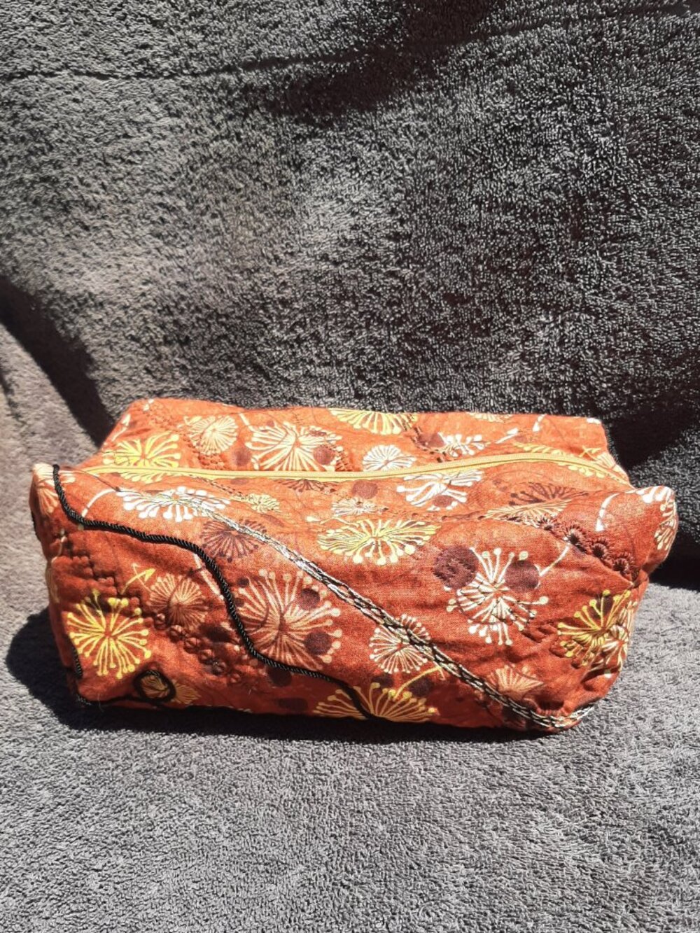 Made-up Bag Case Handmade Quilted Orange & Yellow 9" x 5" x 5.5"